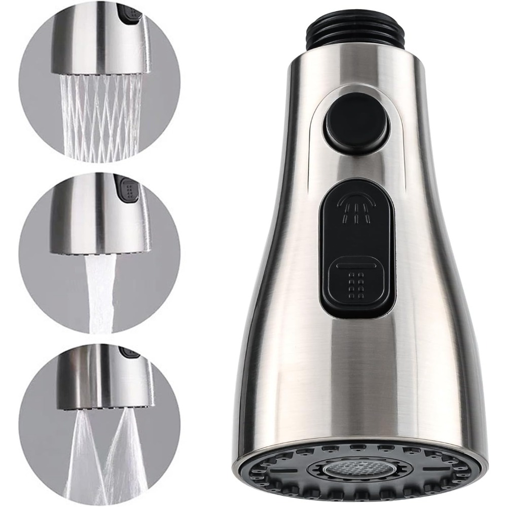 Pull Down Spray Kitchen Faucet Brushed Nickel - Küchenarmatur-Sprühkopf-Ersatz, 3 Modi, ausziehbarer Sprüher, gebürstetes