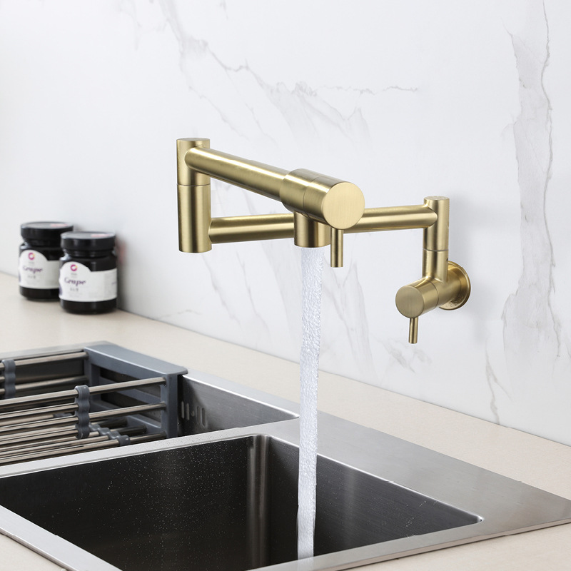 Pot Filler Faucet Wall Mount Folding - Bürsten-Gold Topffüllhahn Küchenarmatur Einzel-Kaltwasser Einlochhahn Drehbarer