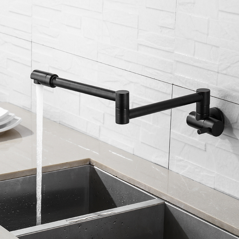 Pot Filler Faucet Wall Mount Folding - Messing-Wand-Küchenarmatur, schwarzer Topffüller-Wasserhahn, drehbar, klappbar, einziehbar,