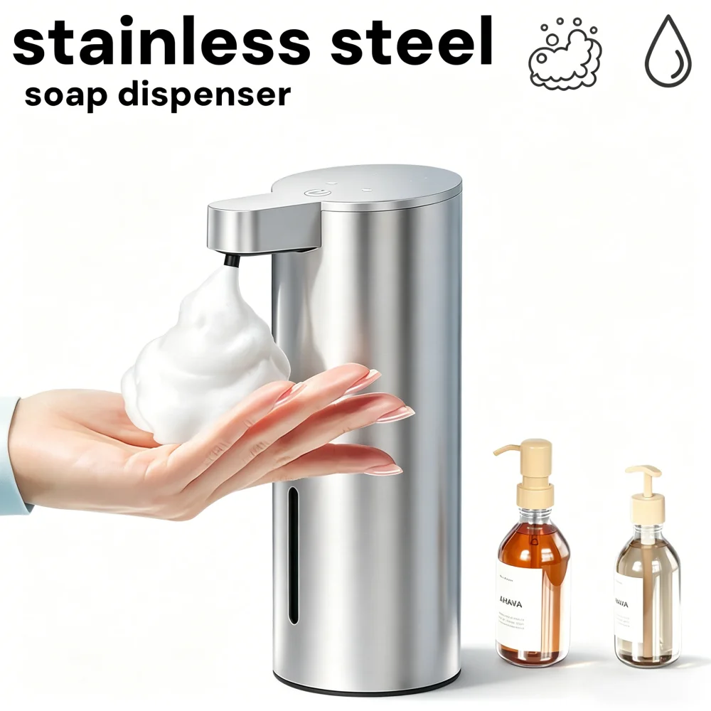 Automatic Soap Dispenser Kitchen Sink - Automatischer Schaumseifenspender aus Edelstahl, berührungsloser Infrarot-Sensor,