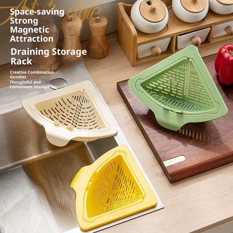 Kitchen Sink Drain Strainer Basket - Eckabflusskorb mit Magnet, Küchen-Aufbewahrungsregal, Abflusskorb für