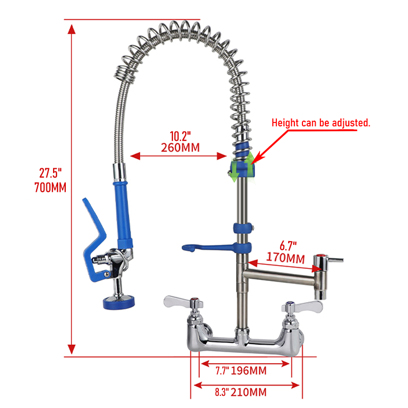 Commercial Pre Rinse Kitchen Faucet Wall - 304SS Integriertes Rohr + Messing-Vorspülarmatur Klassischer