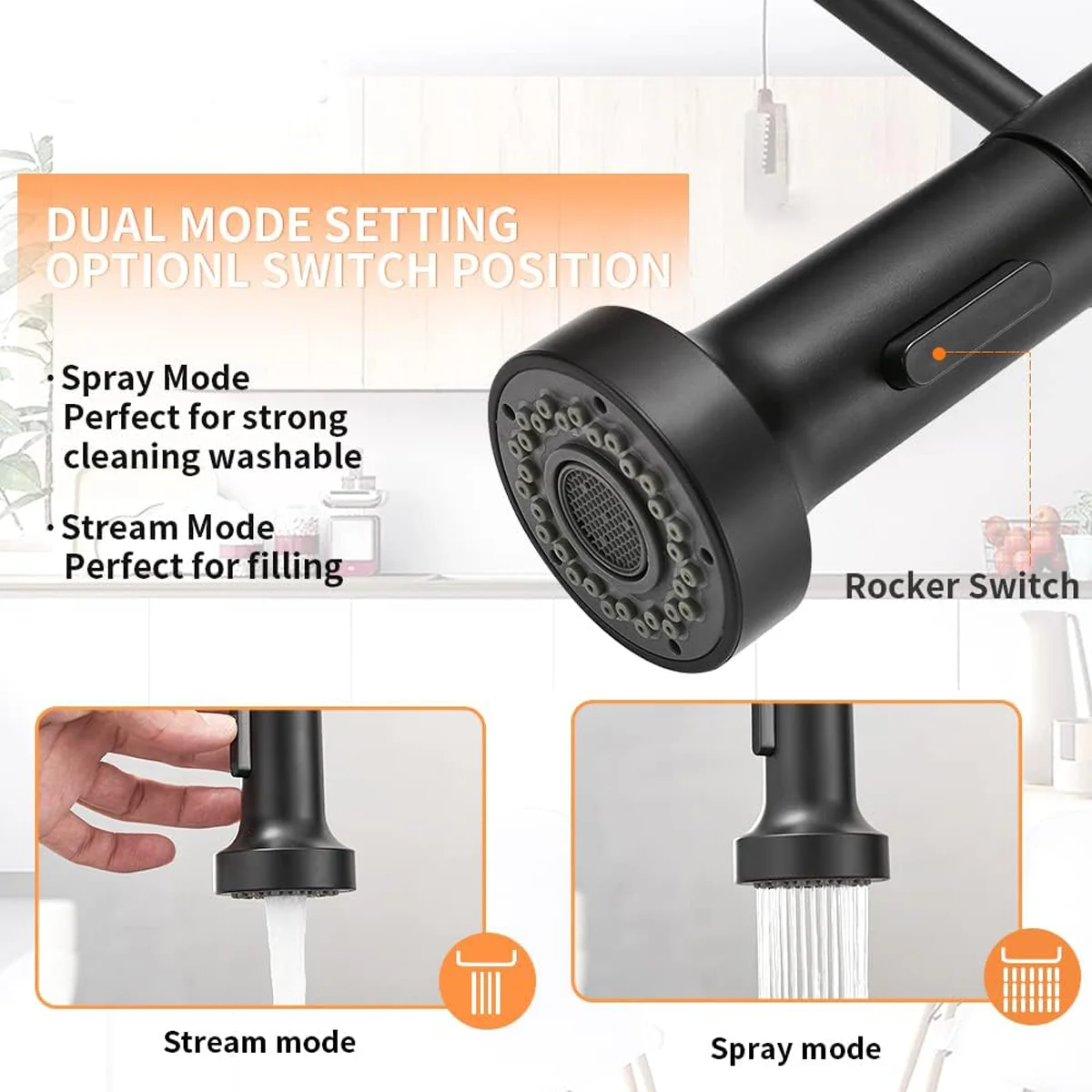 Matte Black Kitchen Sink Faucet Spring - Küchenarmatur aus Messing mit Federmechanismus, Mattschwarz,
