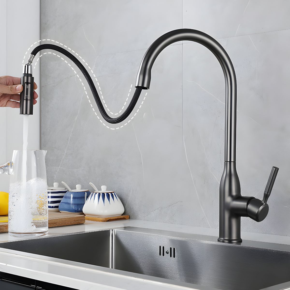 Pull Down Spray Kitchen Faucet Brushed Nickel - Ausziehbare Küchenarmatur aus gebürstetem Nickel mit