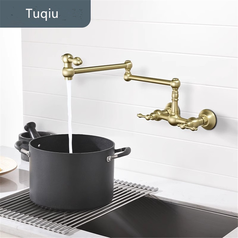 Pot Filler Faucet Wall Mount Folding - Topffüller-Wasserhahn aus gebürstetem Gold, schwarz, faltbar,