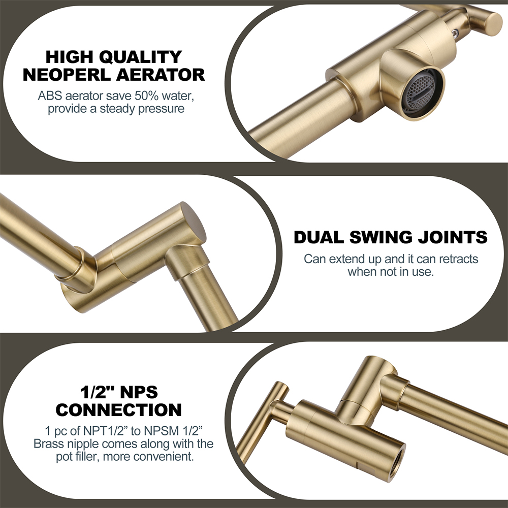 Goldener Wandmontierter Topffü – Pot Filler Faucet Wall Mount Folding Bewertung und Preis