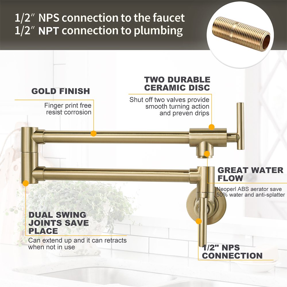 Goldener Wandmontierter Topffü – Pot Filler Faucet Wall Mount Folding Bewertung und Preis